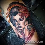 снимка на татуировка гейша номер 109 - уникална версия на модела, която може да се използва добре за обработка и прилагане като татуировка на гейша и самурай