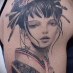 снимка на татуировка на гейша №809 - готина версия на рисунка, която може лесно да се използва за преразглеждане и приложение като татуировка на гейша на ръката