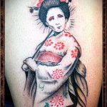 снимка на татуировка на гейша # 336 - достойна версия на рисунка, която може успешно да се използва за обработка и прилагане като татуировка на гейша с чадър