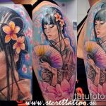 снимка на татуировка гейша № 951 - уникална версия на модела, която може успешно да се използва за трансформиране и прилагане като татуировка на гейша върху стомаха