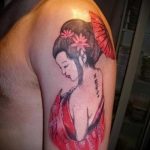 снимка на татуировка на гейша № 641 - готина версия на модела, която може успешно да се използва за обработка и прилагане като татуировка на гейша с чадър