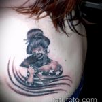 снимка на татуировка на гейша № 237 - уникална версия на модела, която може успешно да се използва за промяна и приложение като татуировка на гейша на стомаха