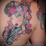 снимка на татуировка гейша № 793 - уникална версия на модела, която може успешно да се използва за трансформиране и прилагане както на татуировка на гейша, така и на маска от хания