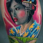 снимка на татуировка гейша # 970 - интересна версия на модела, която може успешно да се използва за преразглеждане и приложение като татуировка на гейша на дърво