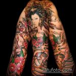 снимка на татуировка гейша # 729 - готина версия на модела, която може успешно да се използва за трансформиране и прилагане като татуировка на гейша по целия гръб