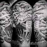 fotó a 146 -os számú galamb tetoválásról - a minta érdekes változata, amely könnyen használható a tetoválás átalakítására és alkalmazására, mint egy békegalamb