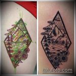 fotó a 413. számú hegyi tetoválásról - a minta hűvös változata, amely könnyen használható átalakítására és hegyi tetoválásként való alkalmazására egy rombuszban