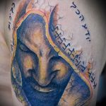 Fotó a Jézus Krisztus 50 -es tetoválásról - a rajz egyedi változata, amely könnyen használható felülvizsgálathoz és alkalmazáshoz, mint Jézus Krisztus és az ördög tetoválása