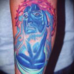 Fotó a 70. számú Jézus Krisztus tetoválásról - a rajz méltó változata, amely sikeresen használható Jézus Krisztus és az ördög tetoválásának átalakítására és alkalmazására