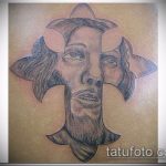 Fotó a Jézus Krisztus tetoválásról, 872. szám - a rajz hűvös változata, amely sikeresen használható felülvizsgálathoz és alkalmazáshoz, mint Jézus Krisztus tetoválása az alkaron