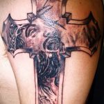 Fénykép Jézus Krisztus tetoválásról, 502. szám - a rajz érdekes változata, amely jól használható Jézus Krisztus és az ördög tetoválásának feldolgozására és alkalmazására