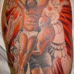 Fotó a 664 -es Jézus Krisztus tetoválásról - a minta hűvös változata, amely könnyen felhasználható átalakításra és Jézus Krisztus tetoválásaként való alkalmazására a mellkason