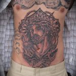Fénykép Jézus Krisztus tetoválás №802 - a rajz exkluzív változata, amely jól használható feldolgozásra és alkalmazásra, mint Jézus Krisztus tetoválása az asztalnál