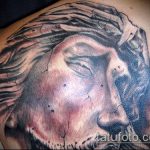 Fotó a 343 -as számú Jézus Krisztus tetoválásról - a rajz exkluzív változata, amely jól használható a feldolgozásra és a Jézus Krisztus tetoválására a mellkason