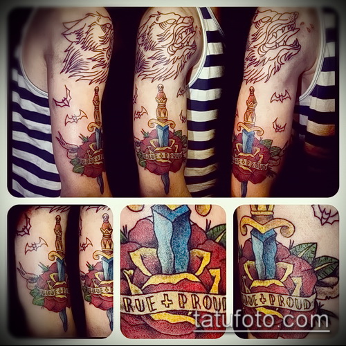 Fotó egy tőrről és egy rózsa tetoválásról - méltó példák érdekes kész tetoválásokra