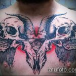 zdjęcie tatuażu kozy nr 373 - unikalna wersja wzoru, który można z powodzeniem wykorzystać do przeróbki i tatuowania czaszki kozy
