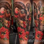 zdjęcie tatuażu koziego nr 444 - fajna wersja wzoru, który można z powodzeniem wykorzystać do obróbki i nałożenia koziej czaszki jako tatuażu