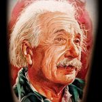 fotó tetoválás portré - színes tetoválás Einstein arcával