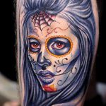 muertos tetoválás 267. szám - a minta érdekes változata, amely sikeresen használható felülvizsgálathoz és alkalmazáshoz, mint muertos ujjú tetoválás