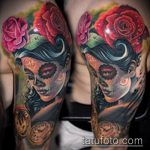 A muertos tetoválás # 331 a minta klassz változata, amely sikeresen használható muertos tetoválásként történő átalakításra és alkalmazásra