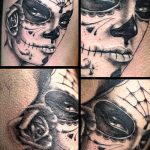 muertos tetoválás №781 - a minta exkluzív változata, amely sikeresen használható változtatásra és maszk felhelyezésére muertos tetoválásként