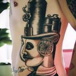 A steampunk tetoválás # 624 a minta klassz változata, amely sikeresen használható változtatásra és alkalmazásra, mint steampunk tetoválás a vállán