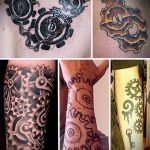 steampunk tetoválás № 432 - a minta exkluzív változata, amely sikeresen használható finomításra és alkalmazásra, mint steampunk tetoválás a lány hátára