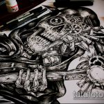 A steampunk tetoválás # 586 a minta klassz változata, amely sikeresen használható finomításra és alkalmazásra, mint steampunk tetoválás az egész karra