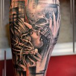 steampunk tetoválás # 188 - a minta hűvös változata, amely jól használható a gerinc tetoválására és steampunk tetoválására