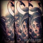 fotó a 322 -es boszorkány tetoválásról - a minta érdekes változata, amely jól használható egy rajzfilm boszorkány átalakítására és alkalmazására tetoválásként
