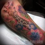 Fajny przykład istniejącego tatuażu żyrafy - rysunek nadaje się do tatuażu żyrafy na plecach