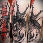 Az elvégzett bogár tetoválás hűvös változata - a rajz alkalmas az orrszarvú bogár tetoválására