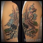 Az elkészült darutetoválás tesztverziója - a rajz alkalmas gólya és virág tetováláshoz