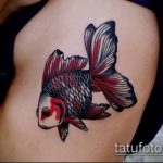 Egy meglévő aranyhal tetoválás egyedülálló példája - a rajz alkalmas koronás aranyhal tetoválásra