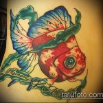 Eredeti példa egy meglévő aranyhal tetoválásra - a rajz alkalmas aranyhal tetoválásra a hátán