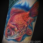 Egy érdekes példa az aranyhalas tetoválásra - a rajz alkalmas a aranyhal tetoválására a hátán