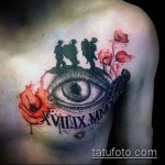 fotó a 6. számú katonai tetoválásról - a minta hűvös változata, amely sikeresen használható átalakításra és tetoválásként történő alkalmazásra katonai témában