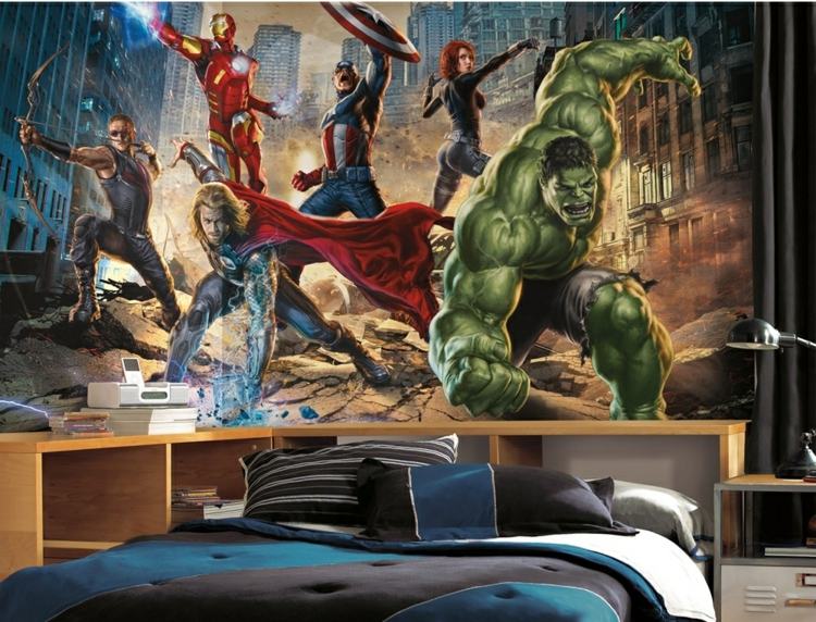 Fototapeta zdobiaca stenu superhrdinu v detskej izbe