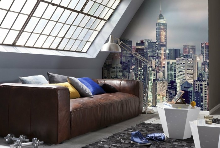 Fototapeta New York v podkrovnej miestnosti Najvyššie poschodie-byt-so-stenou-tapetou-inšpirácia