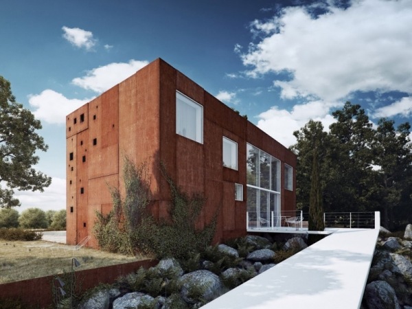 Návrh dizajnu domu v štýle Bauhaus 3D vizualizácia