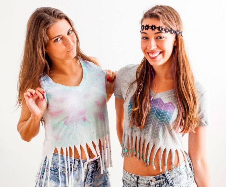 Vyrobte si košeľu s strapcami sami - pokyny pre domácich majstrov s potlačou a drevenými korálkami Fringed shirt-do-it-yourself-hippie-look-styling