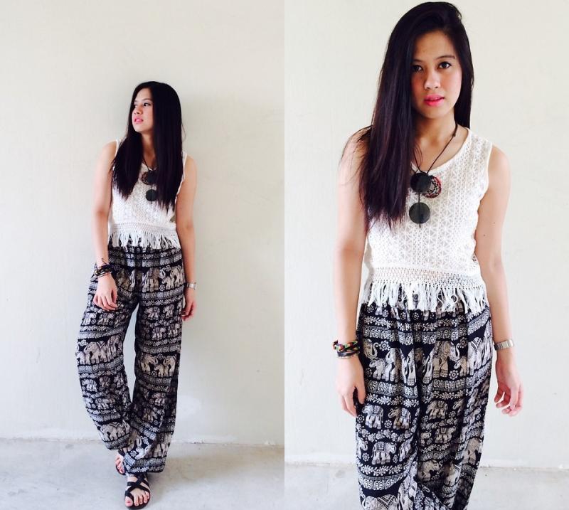 Plážový outfit - biely top so strapcami a plážovými nohavicami Fringed shirt-do-it-yourself-white-top-modern