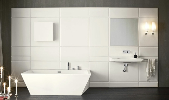 obdĺžnikový kúpeľňový nábytok vo vysokom lesku biely