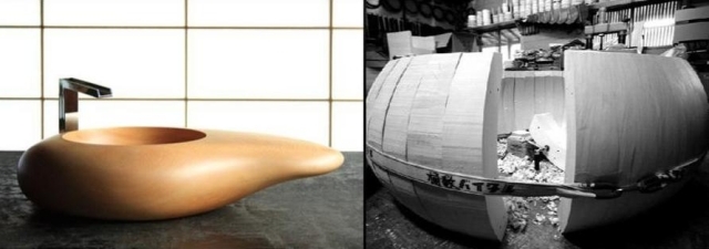 furo hinoki kúpeľňová kolekcia dizajn drezu cyprusové drevo furo hinoki kúpeľňový nábytok originálny dizajn drezu cyprusové drevo