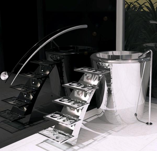 luxusné vane vaňa a divoké terénne sklenené schody