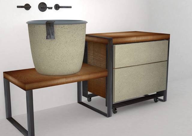 umývadlo do kúpeľne s úložnými zemitými farbami