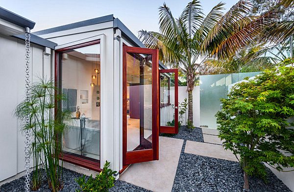 malá záhradná krajina dizajn štrkové podlahy betónové dosky