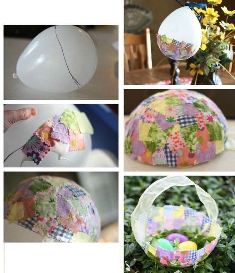 Veľkonočná dekorácia veľkonočný kôš-útržky-papier-mache-technológia-balón