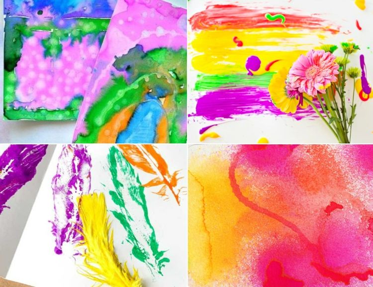 Abstraktné jarné obrázky maľujú v nádherných jarných farbách a rôznymi technikami