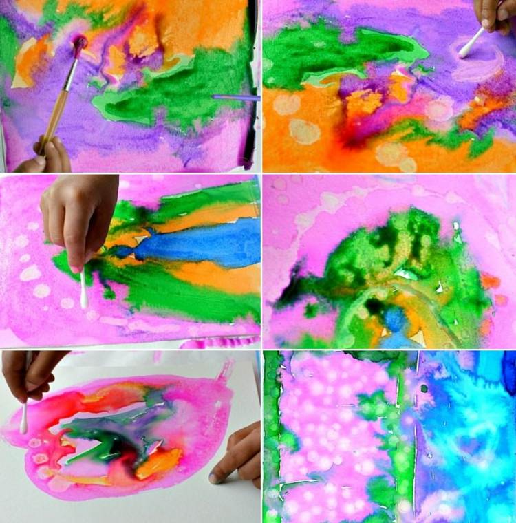 Návod, ako namaľovať jarné obrázky liehom a vatovými tampónmi